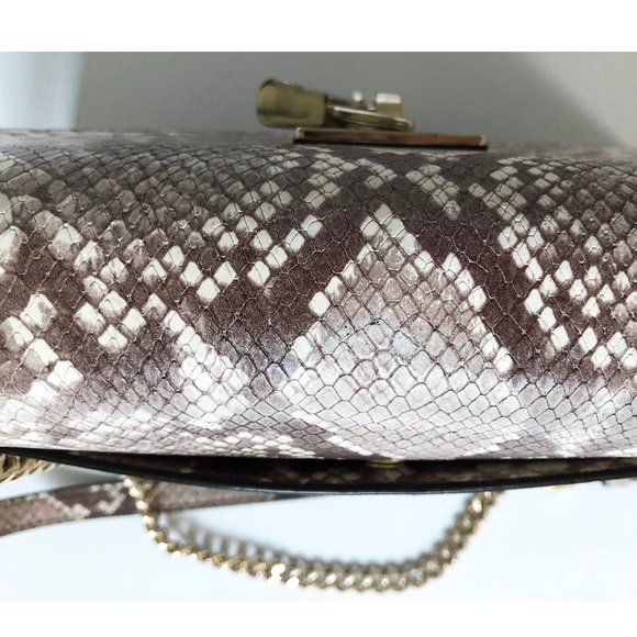 DKNY beige python leather crossbody bag, medium size snake print chain purse - Picture 9 of 12